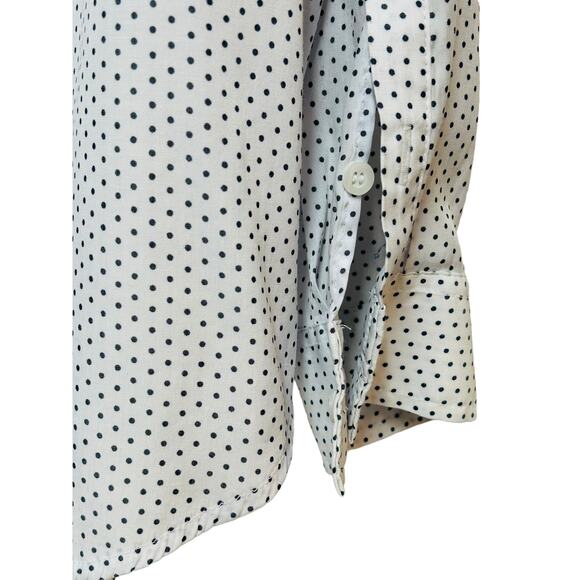 New York & Company Polka Dot Split Neck Tunic Shirt White blue Womens Size Large - Picture 3 of 8